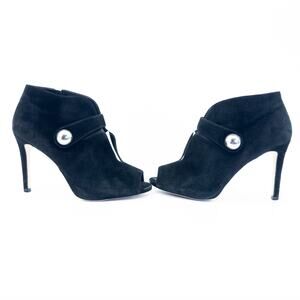 Michael Kors Agnes Studded Cut-Out Pointed Toe Heels, Black Suede, 9.5 US/ 39.5